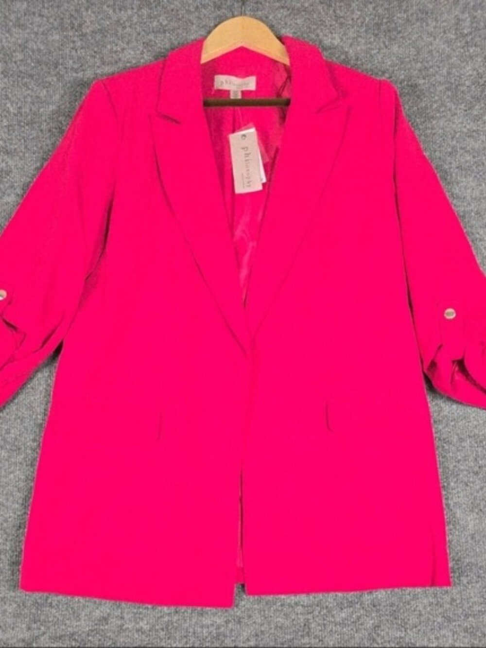 NWT Philosophy Passion Pink Blazer Jacket Women's Size M Roll Tab Sleeve